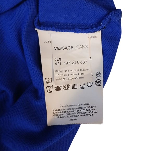 Versace Jeans Blue and Black Polo Shirt Women's Short Sleeve Shirt Size Medium - Picture 4 of 10